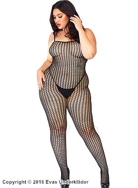 Bodystocking, gehäkeltes Netz, ohne Nähte, offener Schritt, Plus Size